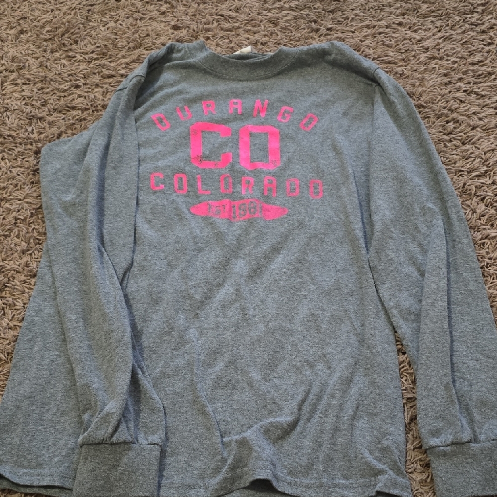 Gray Long Sleeve Shirt with Pink Print